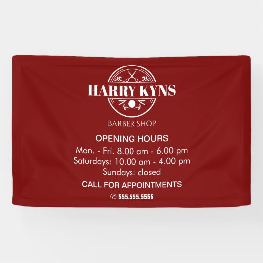 Barber shop openingstijden custom spandoek (Horizontaal)