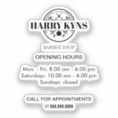 Barber shop openingstijden custom sticker (Voorkant)