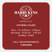 Barber shop openingstijden custom vierkante sticker (Voorkant)