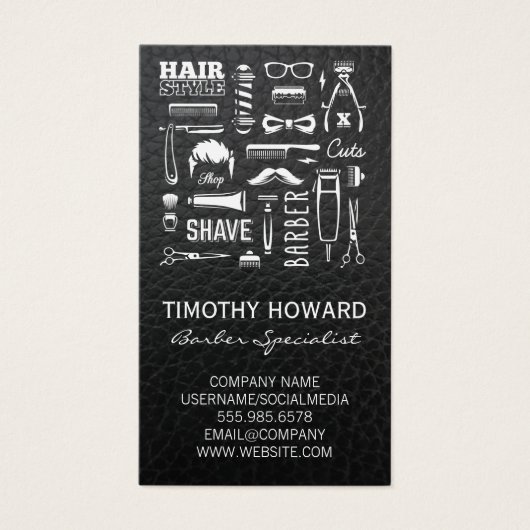 Barber Shop Patroon | Leder Visitekaartje (Voorkant)