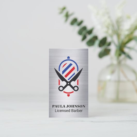 Barber Shop Pole Scissors Visitekaartje (Staand voorkant)