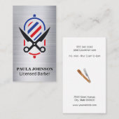 Barber Shop Pole Scissors Visitekaartje (Voorkant / Achterkant)