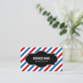 Barber Shop Professional Blue en Red Stripes Visitekaartje (Staand voorkant)