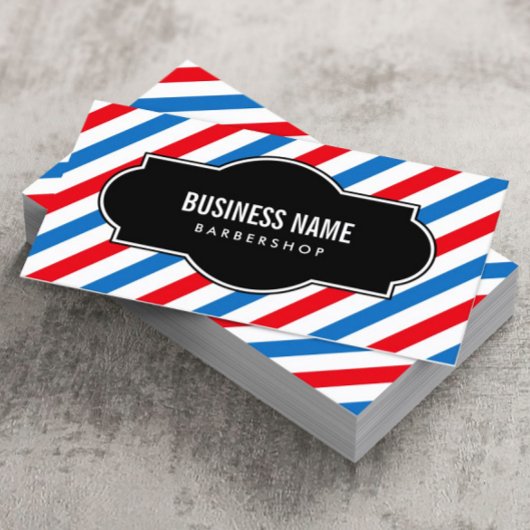 Barber Shop Professional Blue en Red Stripes Visitekaartje