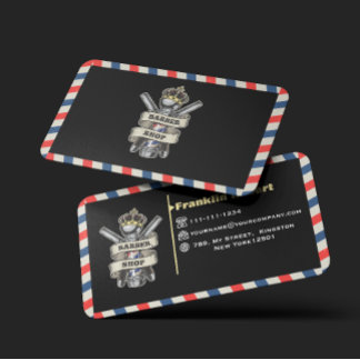 Barber Shop Professional Blue & Red Stripes Custom Visitekaartje