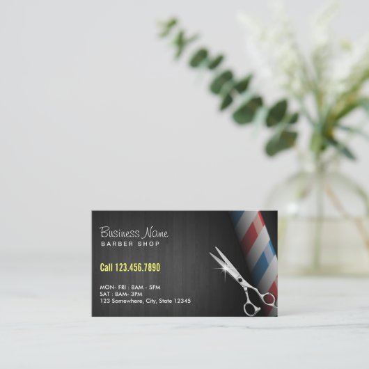 Barber Shop Professional Dark Wood Silver Scissor Visitekaartje (Staand voorkant)