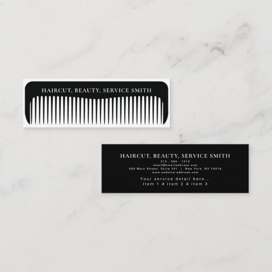 Barber Shop Professional Hair stylist comb modern  Mini Visitekaartje (Voorkant / Achterkant)
