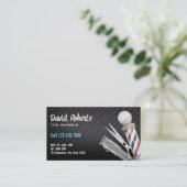 Barber Shop Professionele Haarschaar Donker Metaal Visitekaartje (Staand voorkant)