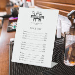 Barber shop professionele salon prijslijst reclamebord met voetstuk<br><div class="desc">Eenvoudige elegante schaar en paal kapper winkelnaam logo aangepaste prijslijst voetstuk teken sjabloon.</div>