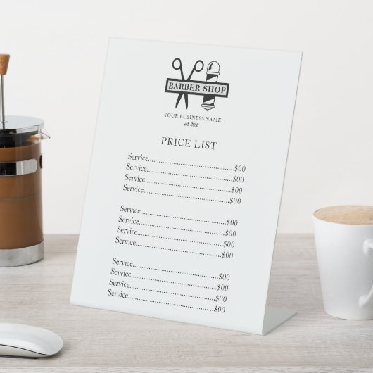 Barber shop professionele salon prijslijst reclamebord met voetstuk (Insitu)