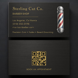 Barber Shop QR Code Metallic Professioneel Visitekaartje