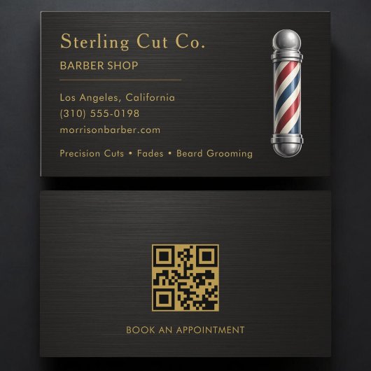 Barber Shop QR Code Metallic Professioneel Visitekaartje