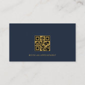 Barber Shop QR Code Navy Blue Visitekaartje (Achterkant)