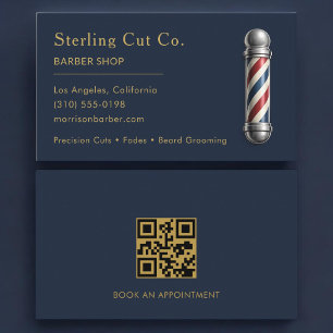 Barber Shop QR Code Navy Blue Visitekaartje