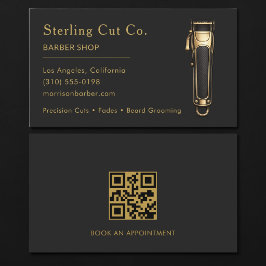 Barber Shop QR Code Zwart & Goud Professioneel Visitekaartje