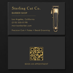 Barber Shop QR Code Zwart & Goud Professioneel Visitekaartje