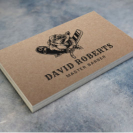 Barber Shop Razor en Roos Barbershop Rustic Kraft Visitekaartje