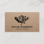 Barber Shop Razor en Roos Barbershop Rustic Kraft Visitekaartje (Voorkant)