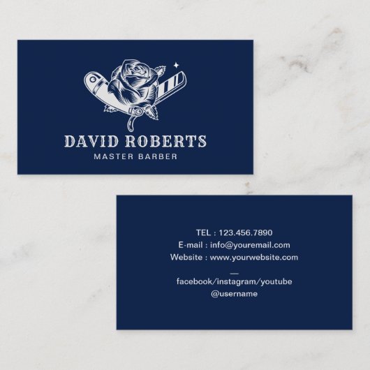 Barber Shop Razor en Roos Logo Barbershop marine Visitekaartje (Voorkant / Achterkant)
