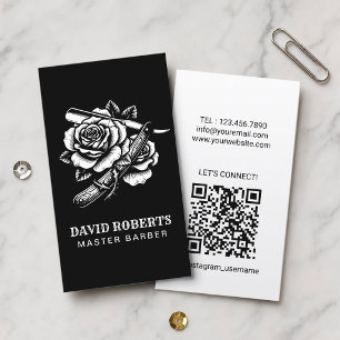 Barber Shop Razor & Rose Logo Barbershop QR Code Visitekaartje