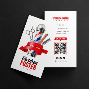 Barber Shop Red Barber Pole Barbershop QR Code Visitekaartje