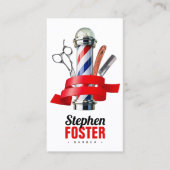 Barber Shop Red Barber Pole Barbershop QR Code Visitekaartje (Voorkant)