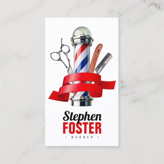 Barber Shop Red Barber Pole Barbershop QR Code Visitekaartje (Voorkant)