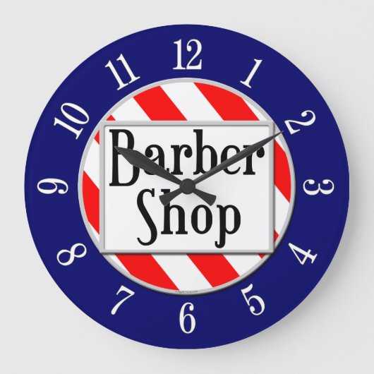 Barber Shop Red, White en Blue Retro Clock Grote Klok (Voorkant)