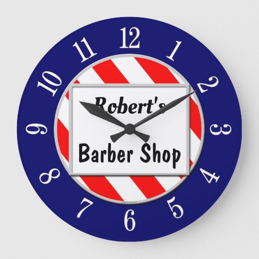 Barber Shop Retro Red, White en Blue Custom Clock Grote Klok (Voorkant)