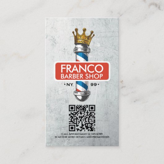 Barber Shop Royal Crown Barber Pole Hair Salon QR Klantenkaartje (Voorkant)