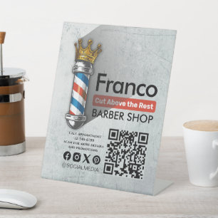 Barber Shop Royal Crown Barber Pole Hair Salon QR Reclamebord Met Voetstuk