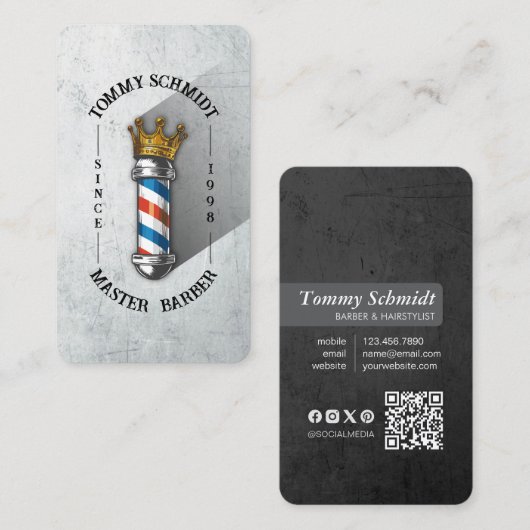 Barber Shop Royal Crown Barber Pole Hair Salon QR Visitekaartje (Voorkant / Achterkant)