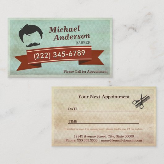 Barber Shop Salon -  Afspraakkaart Afsprakenkaartje (Voorkant / Achterkant)
