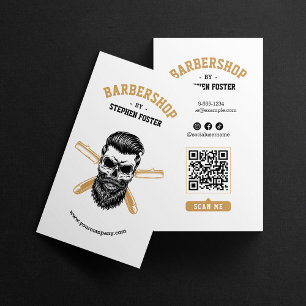 Barber Shop Schedel & Scheermes Kapsalon Wit Visitekaartje