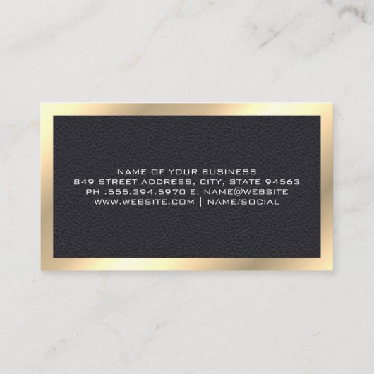 Barber Shop Scissors | Leder Gold Metal Trim Visitekaartje (Achterkant)