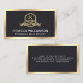 Barber Shop Scissors | Leder Gold Metal Trim Visitekaartje (Voorkant / Achterkant)