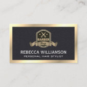 Barber Shop Scissors | Leder Gold Metal Trim Visitekaartje (Voorkant)