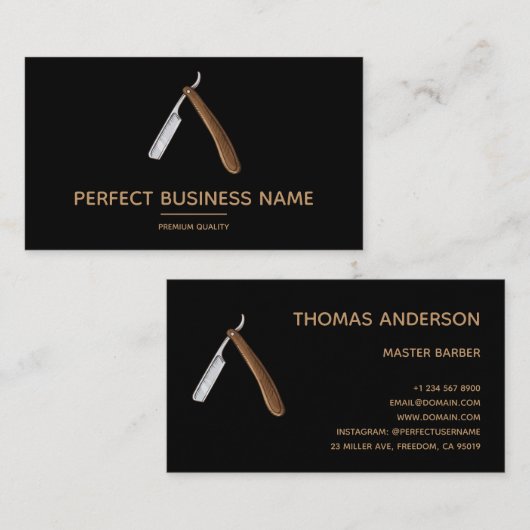 Barber Shop Shave Razor Logo Elegant Clear Visitekaartje (Voorkant / Achterkant)