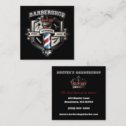 Barber Shop Shield en Kroon Vierkante Visitekaartje (Voorkant / Achterkant)
