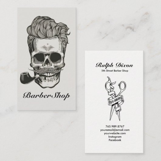 Barber Shop Skull Scissors Visitekaartje (Voorkant / Achterkant)