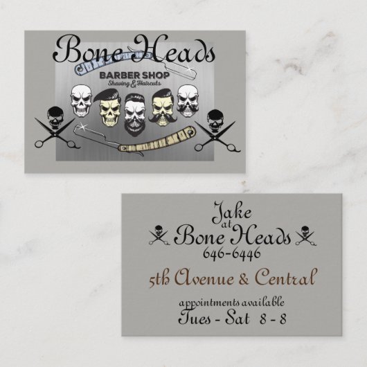 Barber Shop Skulls, CrossScissors in Grays op Visitekaartje (Voorkant / Achterkant)