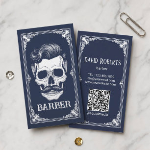 Barber Shop Snorhaar Schedel Marine Blauwe Kapper Visitekaartje
