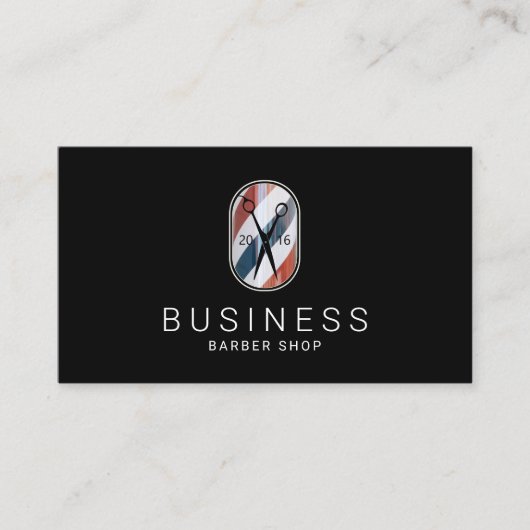 Barber Shop Stijlvolle Barber Pole Logo Zwart Haar Visitekaartje (Voorkant)