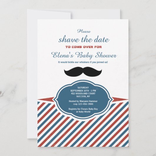 Barber Shop Stripes Baby shower Invitation Kaart (Voorkant)
