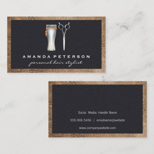 Barber Shop Tools | Leder Visitekaartje (Voorkant / Achterkant)