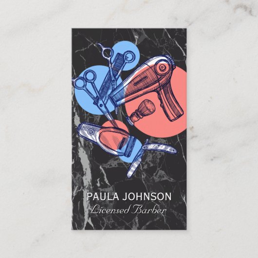 Barber Shop Tools | Zwarte marmer Visitekaartje (Voorkant)