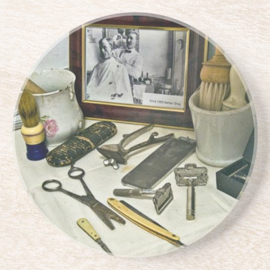 Barber Shop Zandsteen Onderzetter (Voorkant)