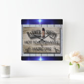 Barber Shop  zwart, grijs, blauw Vierkante Klok (Huis)