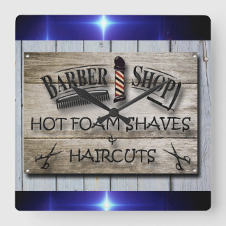 Barber Shop  zwart, grijs, blauw Vierkante Klok