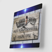 Barber Shop  zwart, grijs, blauw Vierkante Klok (Hoek)